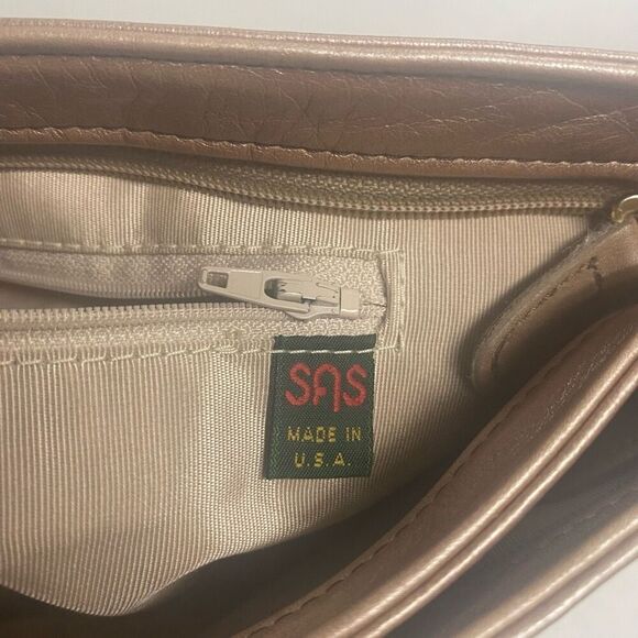 SAS Pebbled Metallic Tan Crossbody Shoulder Bag 10X3X7 Made in USA - Picture 12 of 15